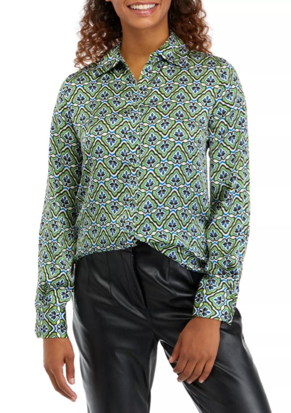 Zara Women's XS Green Floral Long Sleeve Button Front Blouse Boho Retro Q3-25